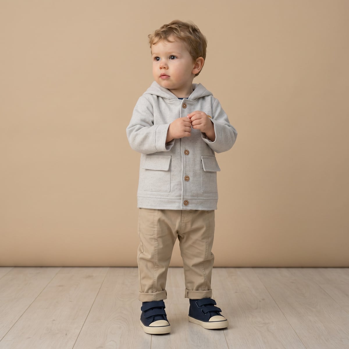 Baby Boys Light Grey Cotton Blend Hooded Jacket Regular Fit Casual Wear