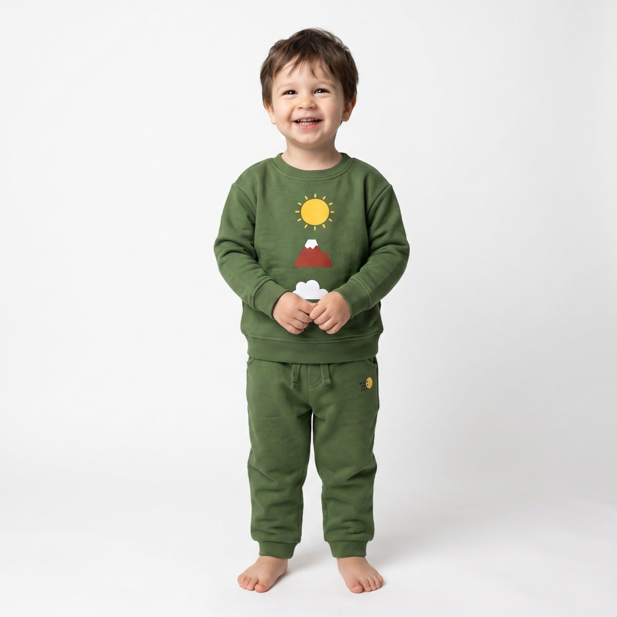 Baby Boys Olive Green Cotton Jogger Pants Regular Fit Casual Kids Pants