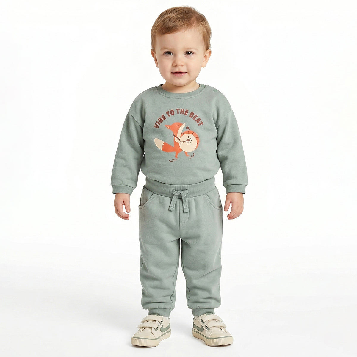 Baby Boys Sage Green Cotton Jogger Regular Fit Casual Kids Bottom Wear