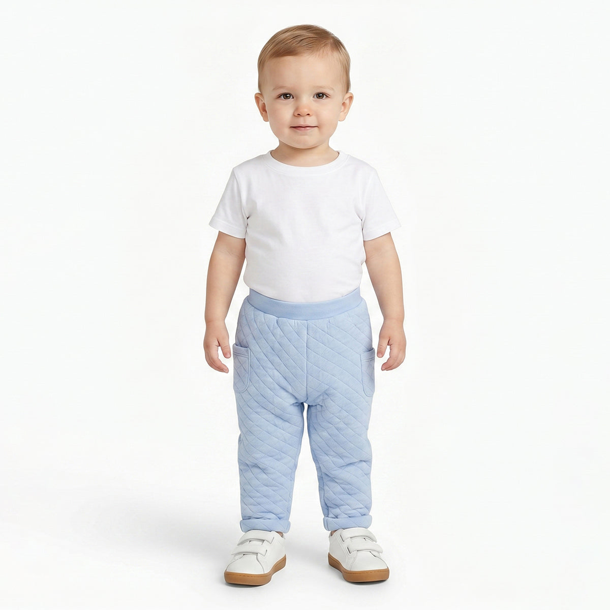 Baby Boys Sky Blue Quilted Cotton Knit Bottom Regular Fit Casual Kids Wear