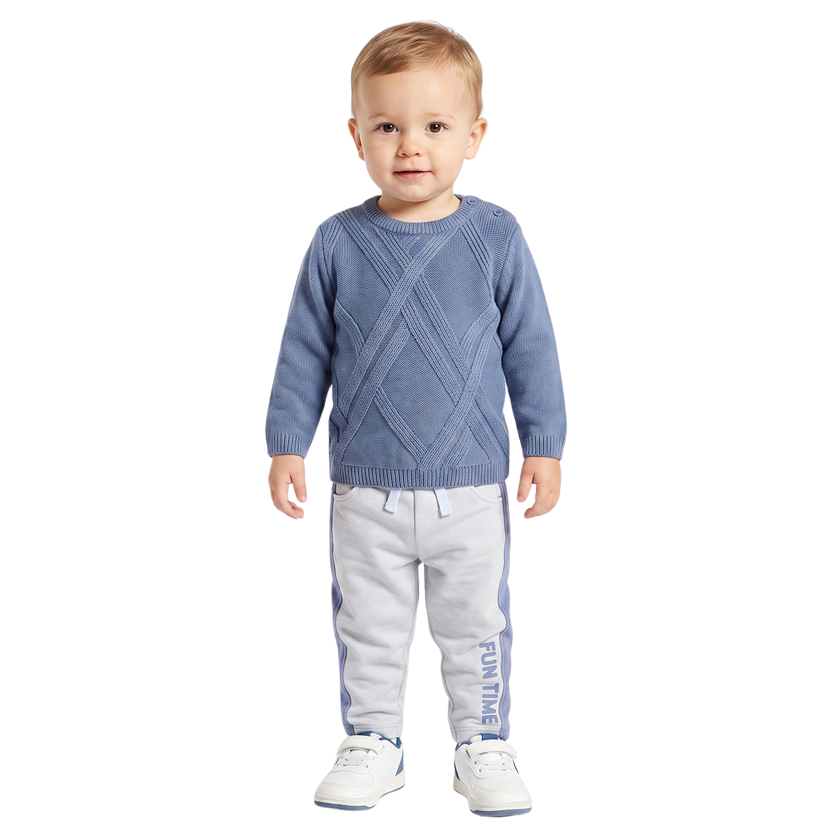 Baby Boys Light Grey and Blue Cotton Jogger Pants Casual Kids Joggers
