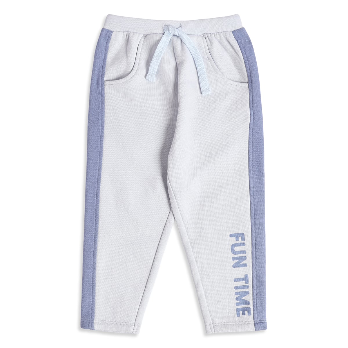 Baby Boys Light Grey and Blue Cotton Jogger Pants Regular Fit Casual Kids Joggers