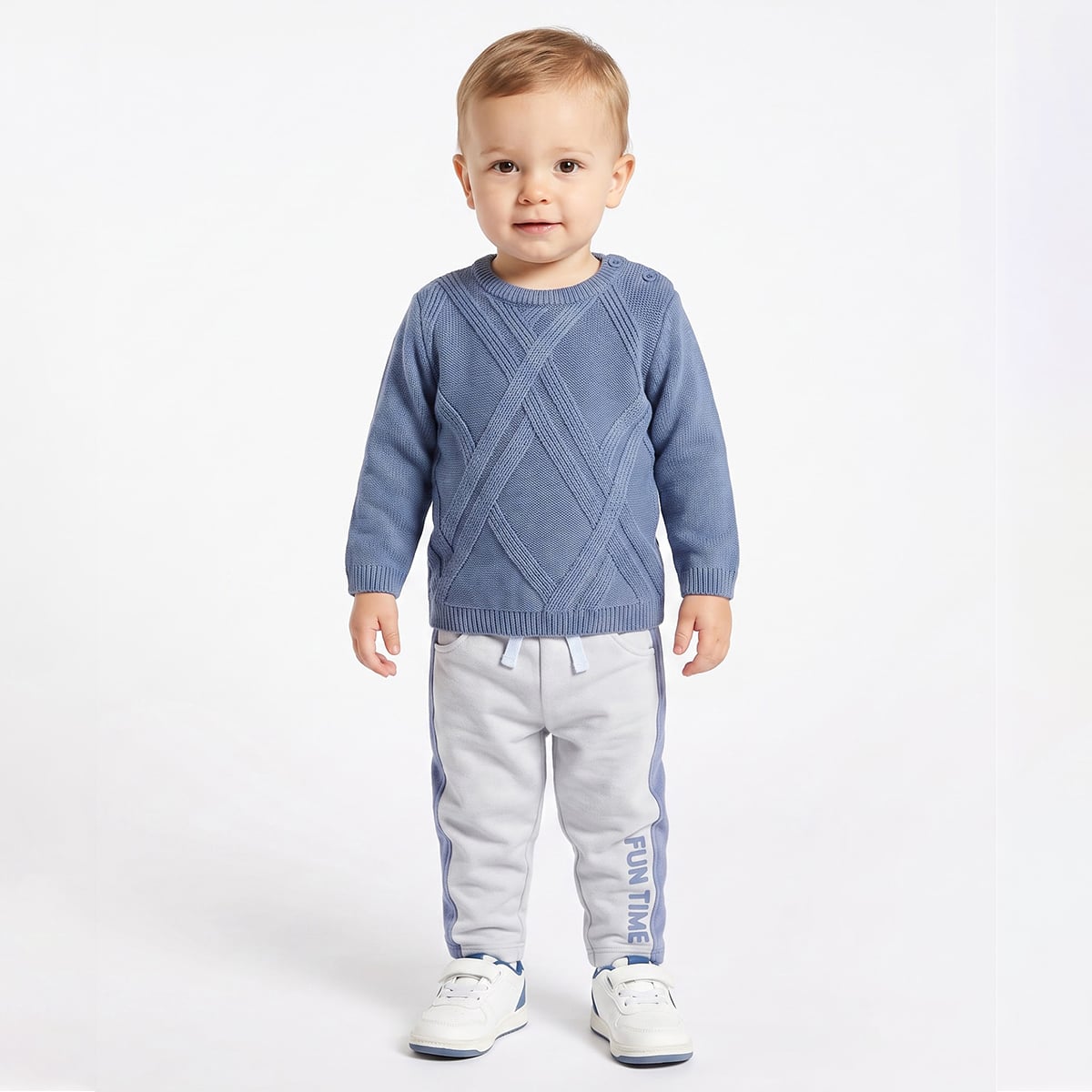 Baby Boys Light Grey and Blue Cotton Jogger Pants Regular Fit Casual Kids Joggers
