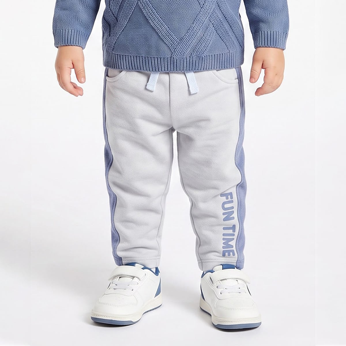 Baby Boys Light Grey and Blue Cotton Jogger Pants Regular Fit Casual Kids Joggers