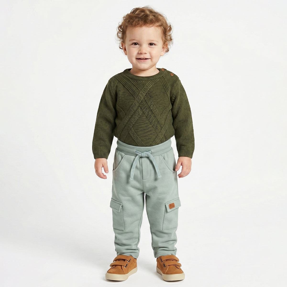 Baby Boys Sage Green Cotton Knit Bottom Regular Fit Casual Kids Wear