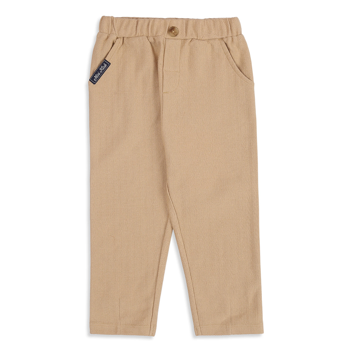 Baby Boys Beige Cotton Blend Herringbone Joggers Regular Fit Casual Wear