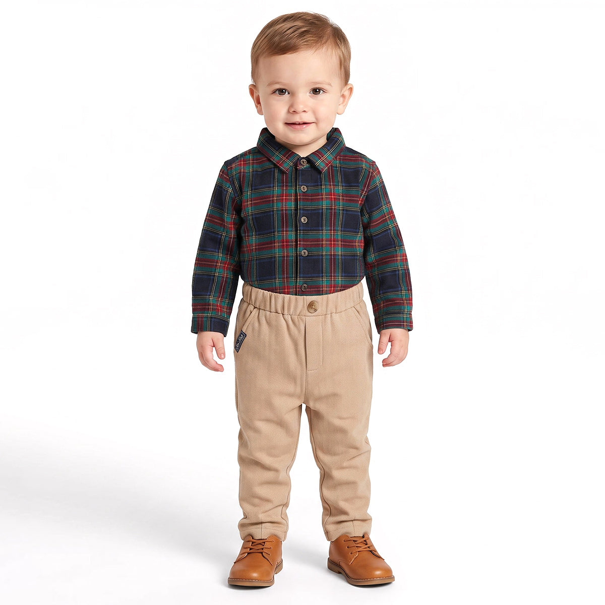 Baby Boys Beige Cotton Blend Herringbone Joggers Regular Fit Casual Wear