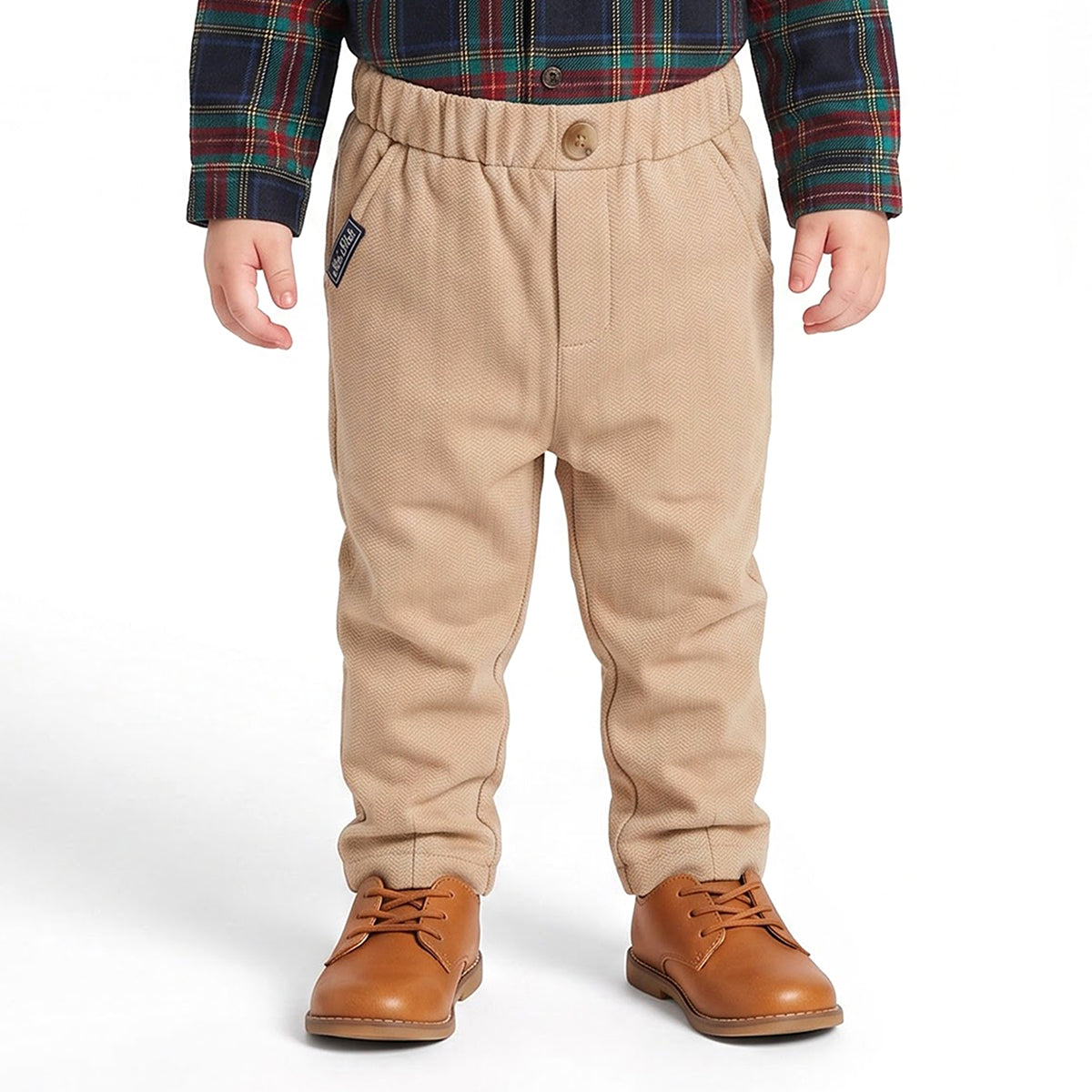 Baby Boys Beige Cotton Blend Herringbone Joggers Regular Fit Casual Wear