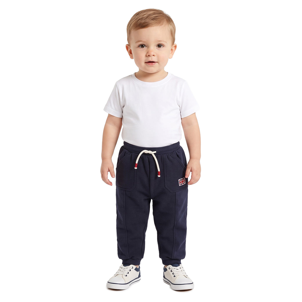 Baby Boys Navy Blue Cotton Blend Joggers Regular Fit Casual Wear