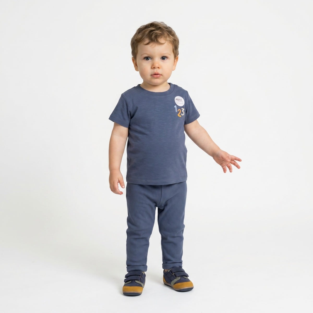 Baby Boys Navy Blue Cotton Blend Bird Badge Ribbed Knit Bottom Regular Fit Casual Wear