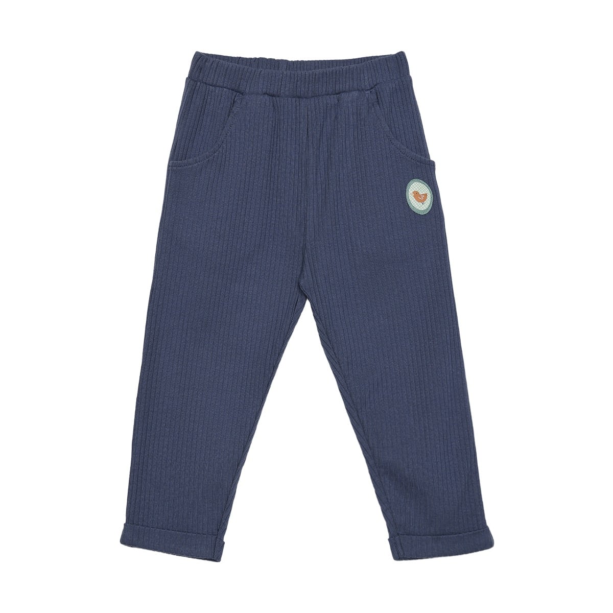 Baby Boys Navy Blue Cotton Blend Bird Badge Ribbed Knit Bottom Regular Fit Casual Wear