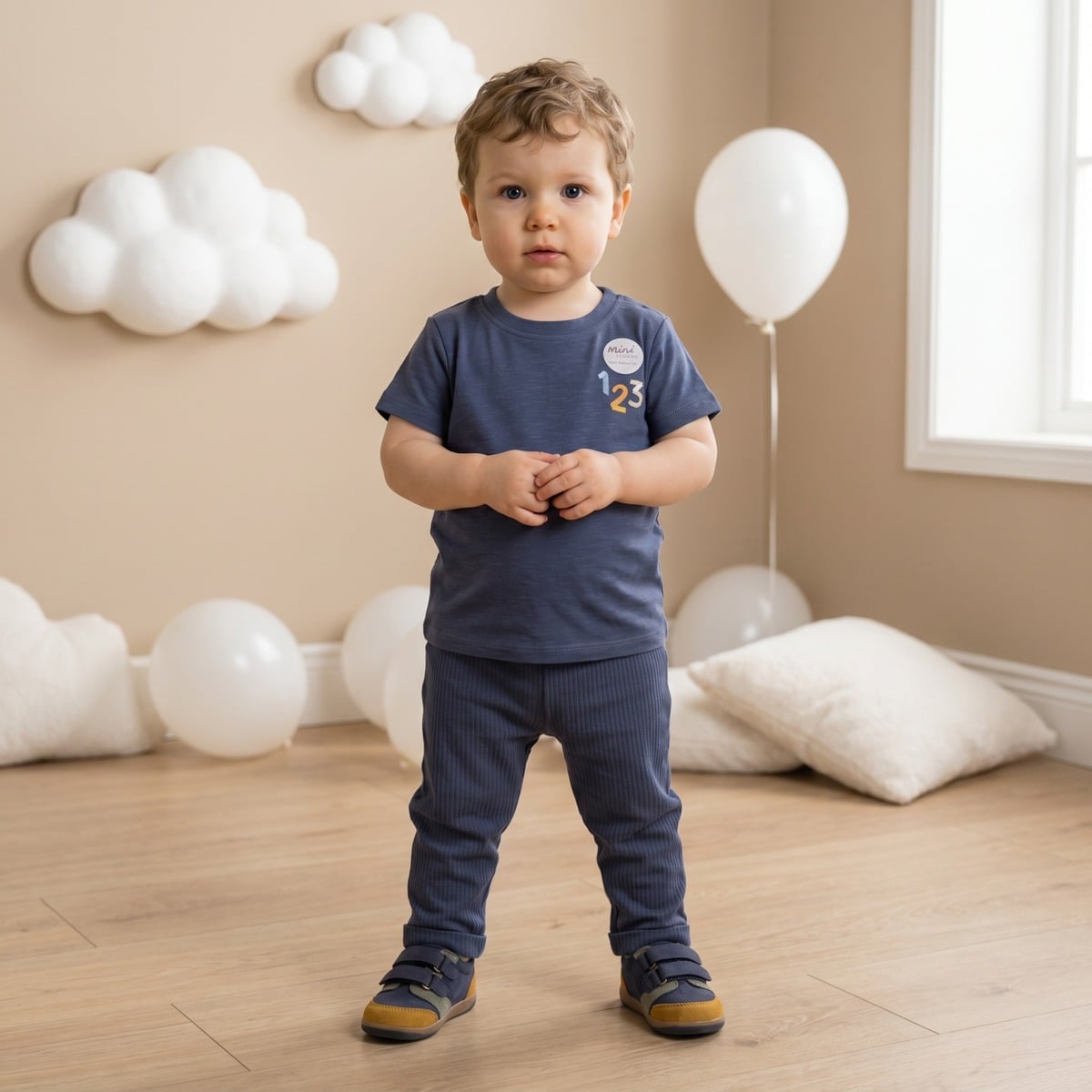 Baby Boys Navy Blue Cotton Blend Bird Badge Ribbed Knit Bottom Regular Fit Casual Wear