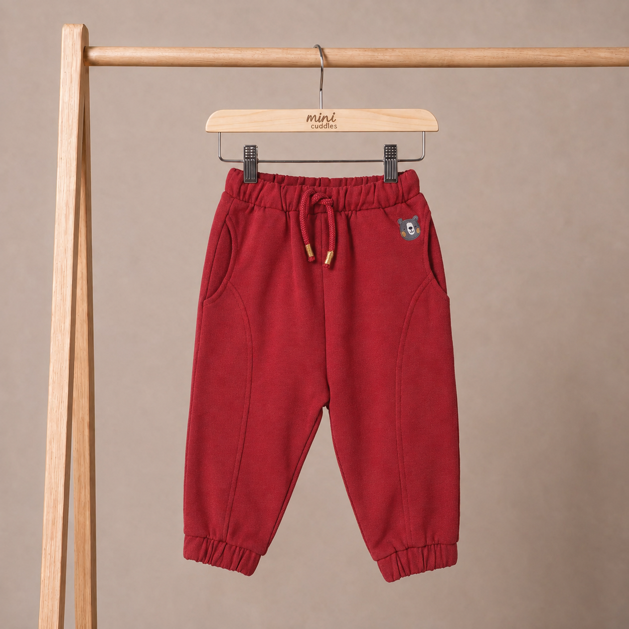 Baby Boys Maroon Cotton Jogger Pants Regular Fit Casual Kids Bottoms
