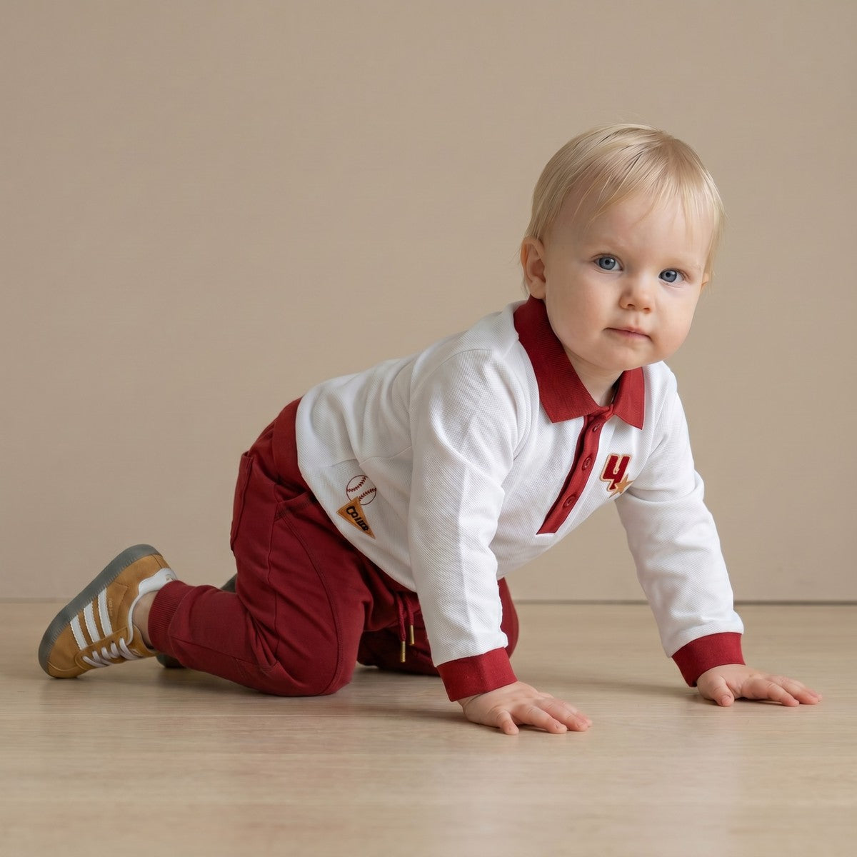 Baby Boys Maroon Cotton Jogger Pants Regular Fit Casual Kids Bottoms