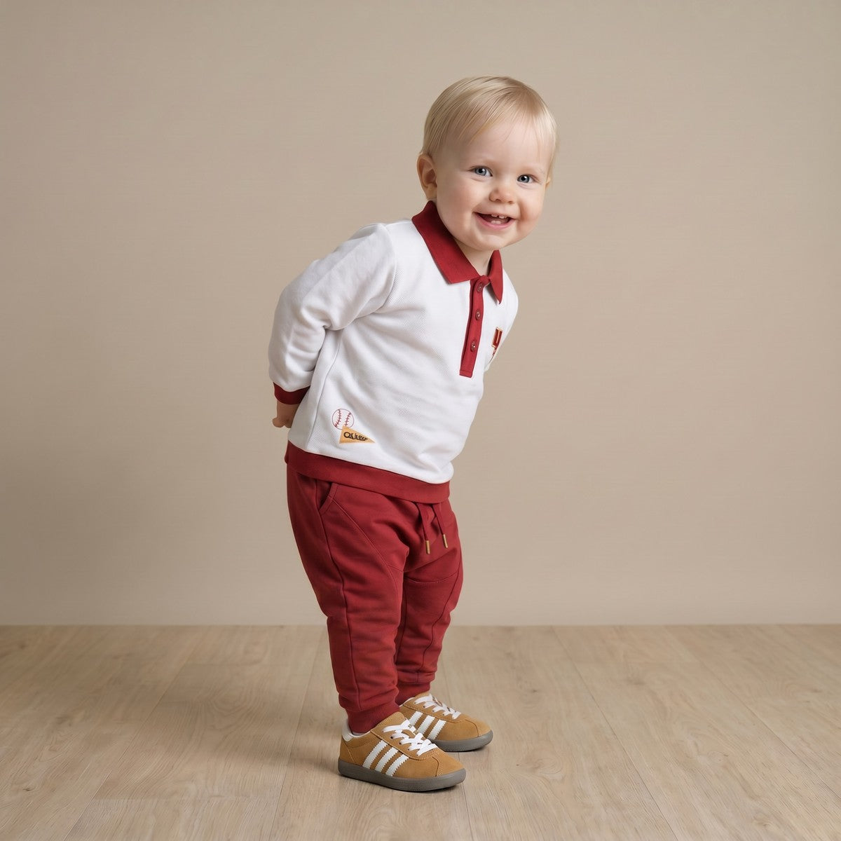 Baby Boys Maroon Cotton Jogger Pants Regular Fit Casual Kids Bottoms