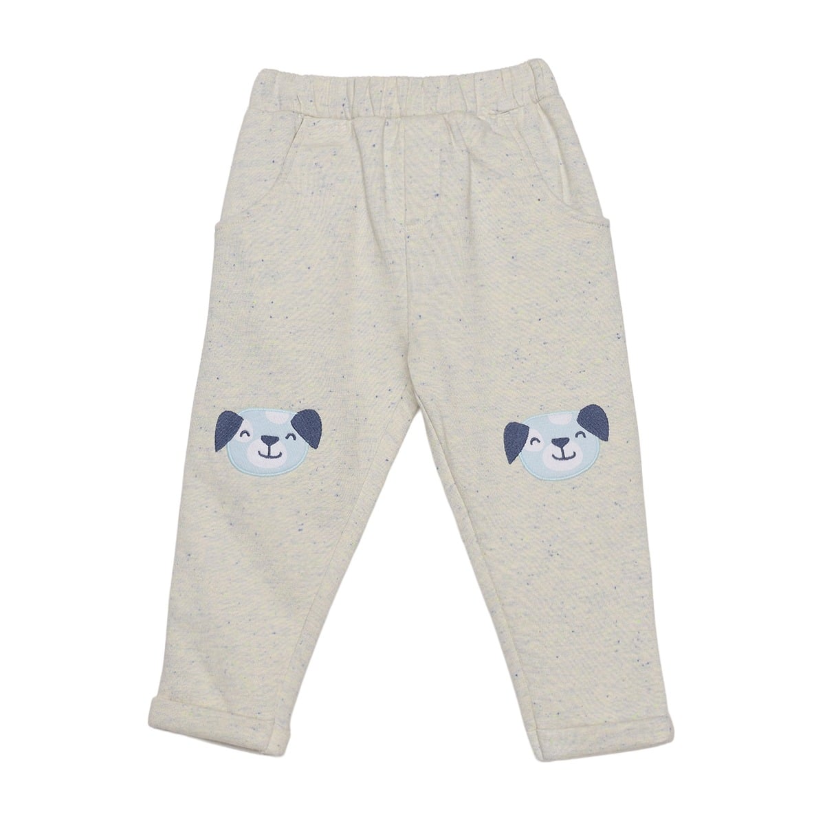 Baby Boys Cream Cotton Blend Dog Applique Knit Bottom Regular Fit Casual Wear