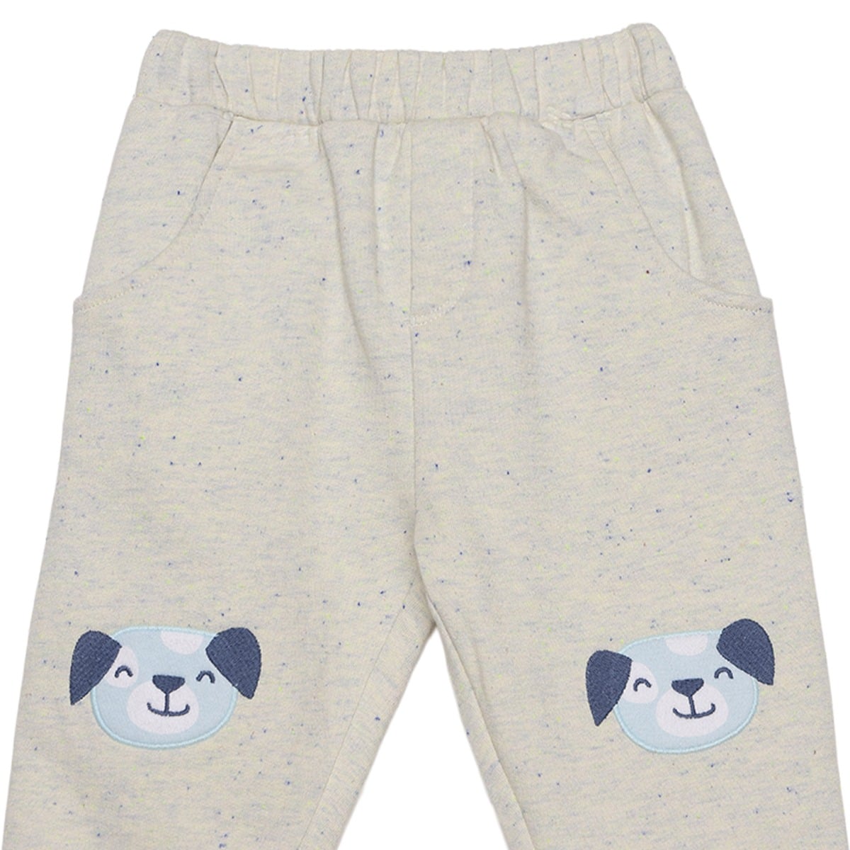 Baby Boys Cream Cotton Blend Dog Applique Knit Bottom Regular Fit Casual Wear
