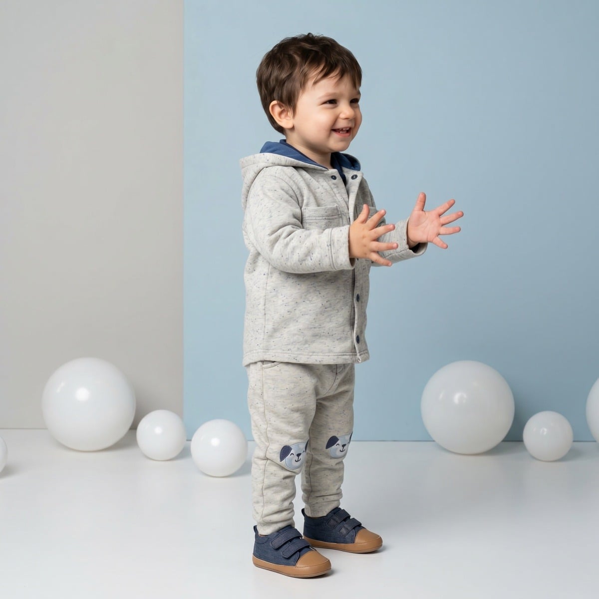 Baby Boys Cream Cotton Blend Dog Applique Knit Bottom Regular Fit Casual Wear