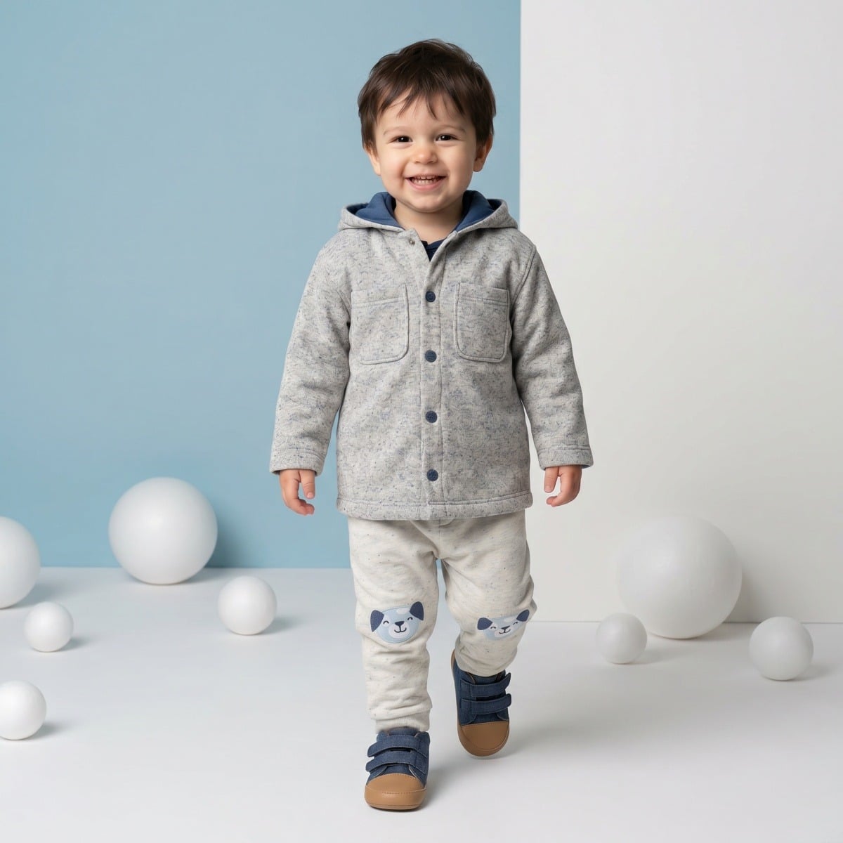 Baby Boys Cream Cotton Blend Dog Applique Knit Bottom Regular Fit Casual Wear