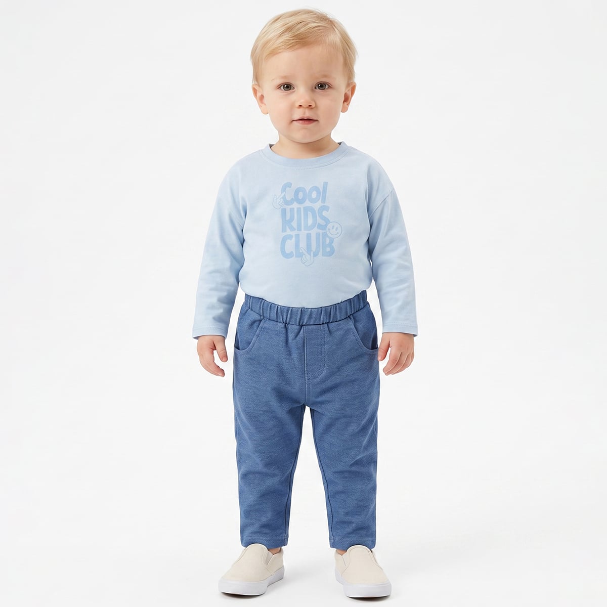 Baby Boys Blue Cotton Solid Knit Pant Regular Fit Casual Wear