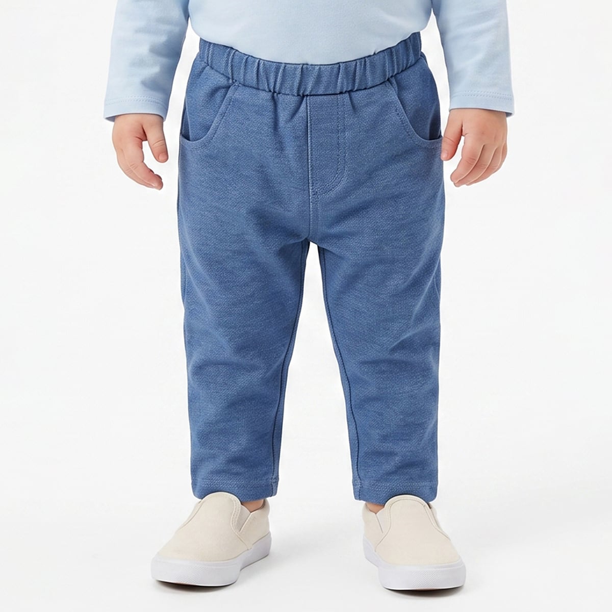 Baby Boys Blue Cotton Solid Knit Pant Regular Fit Casual Wear