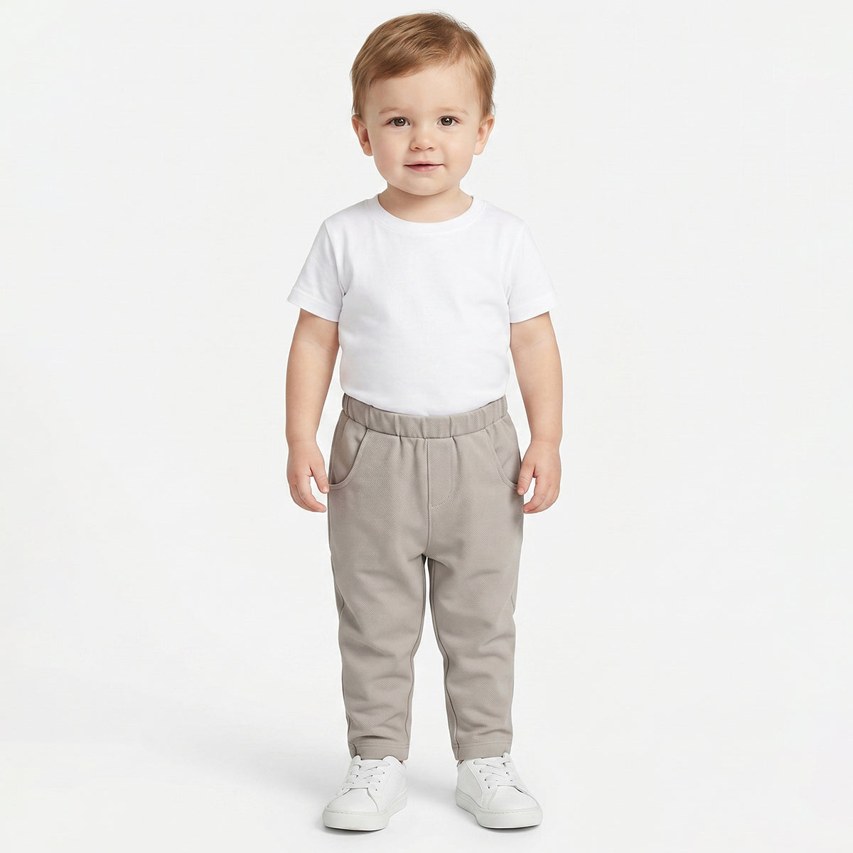Baby Boys Beige Cotton Knit Bottom Regular Fit Casual Pant