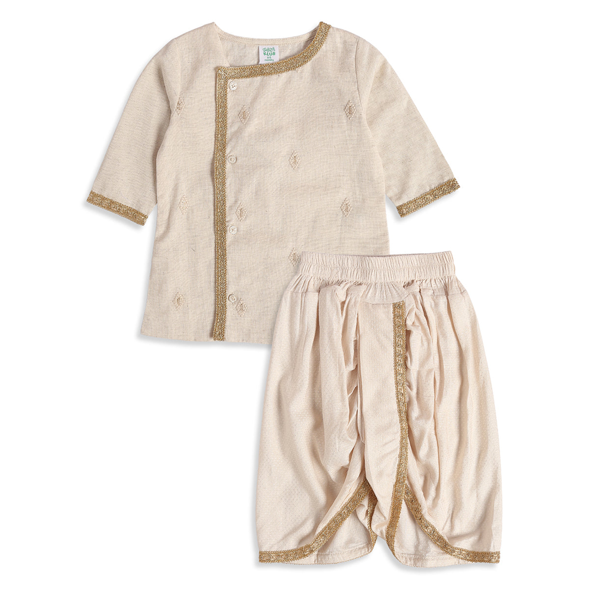 Baby Boys Beige and Gold Woven Kurta and Dhoti Set Regular Fit Festive Kids Ethnic Wear
