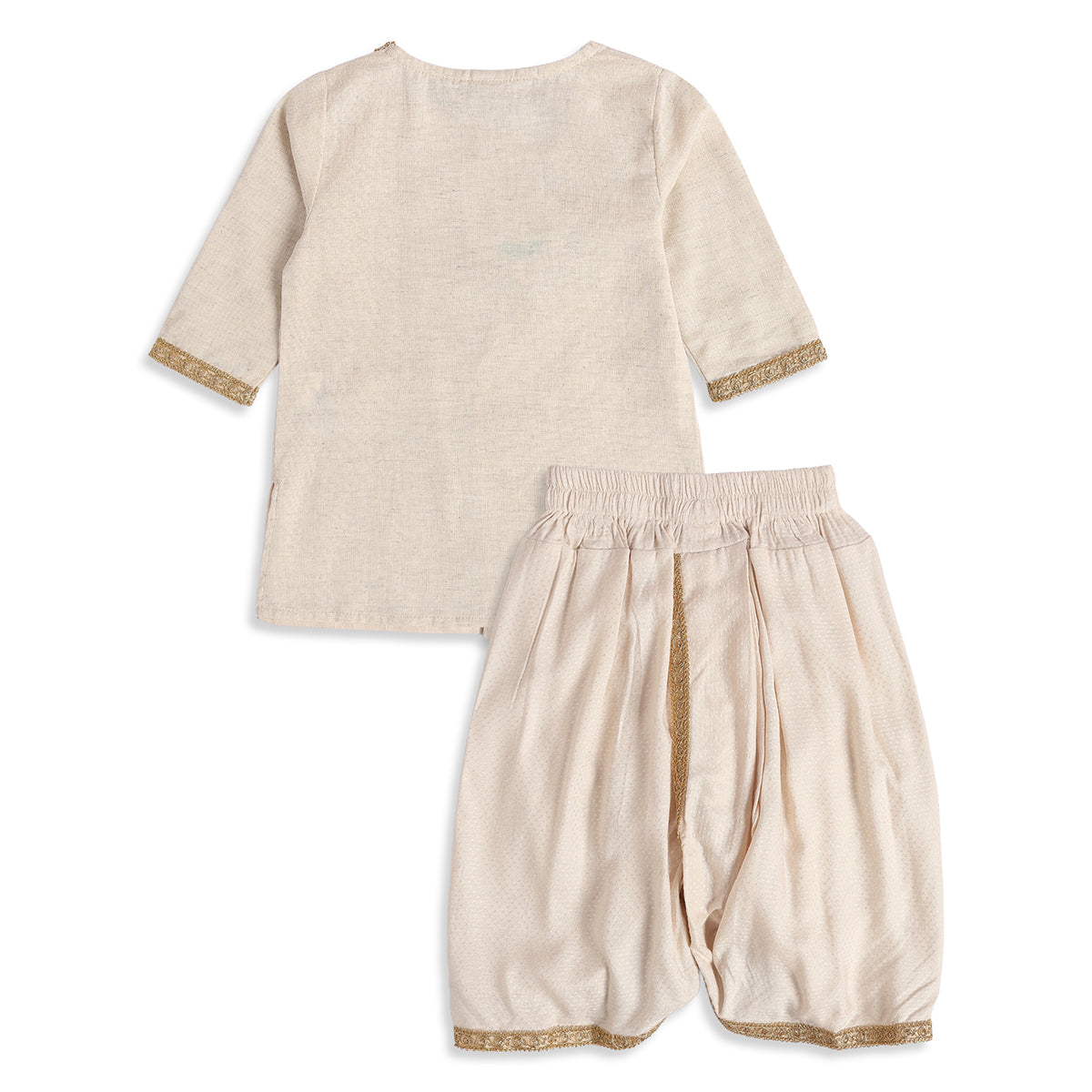 Baby Boys Beige and Gold Woven Kurta and Dhoti Set Regular Fit Festive Kids Ethnic Wear