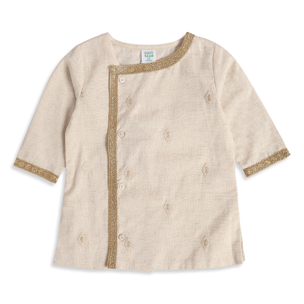Baby Boys Beige and Gold Woven Kurta and Dhoti Set Regular Fit Festive Kids Ethnic Wear