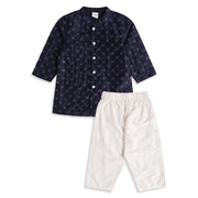 Baby Boys Navy Blue And Off-White Embroidered Kurta And Pyjama Set Regular Fit Ethnic Wear