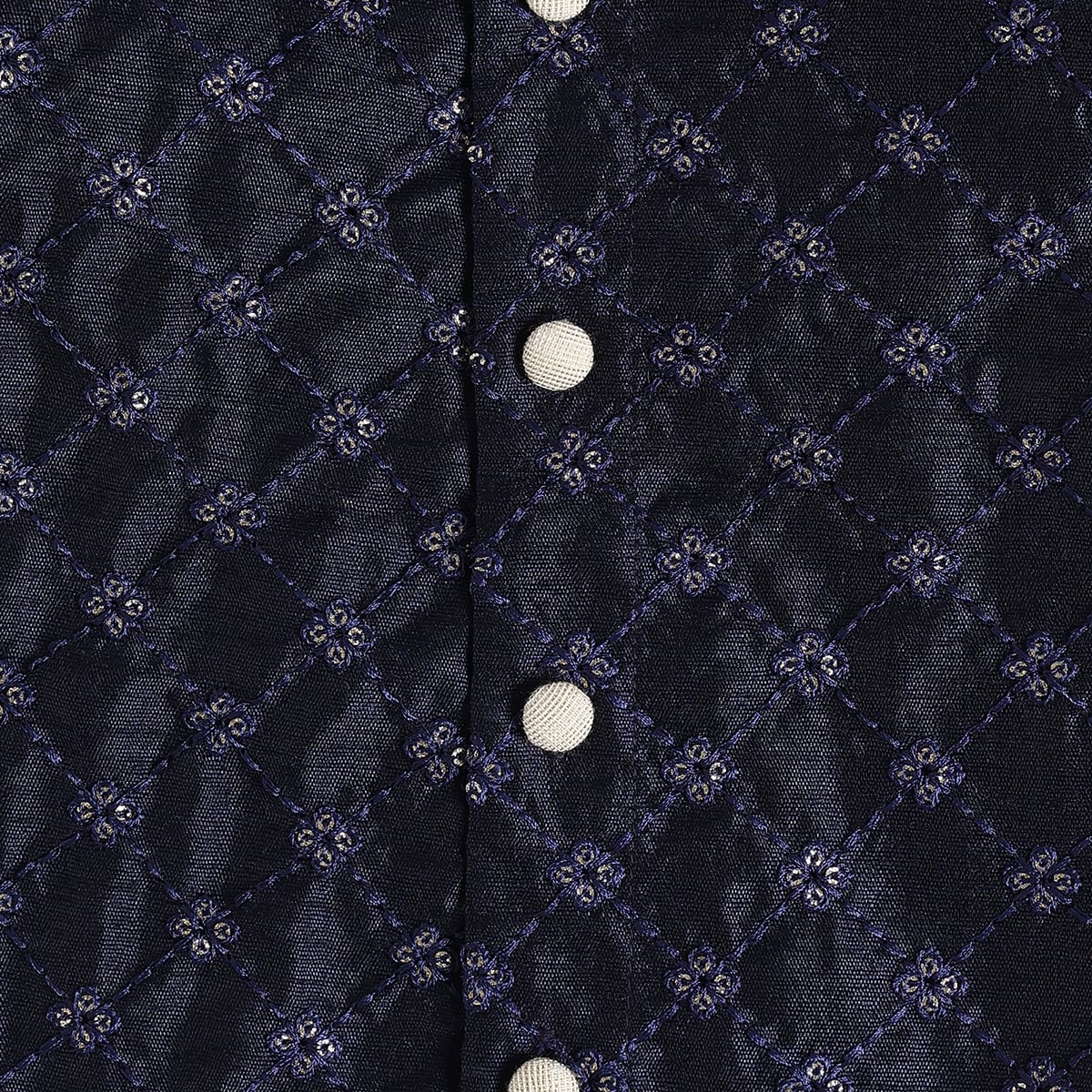 Baby Boys Navy Blue And Off-White Embroidered Kurta And Pyjama Set Regular Fit Ethnic Wear