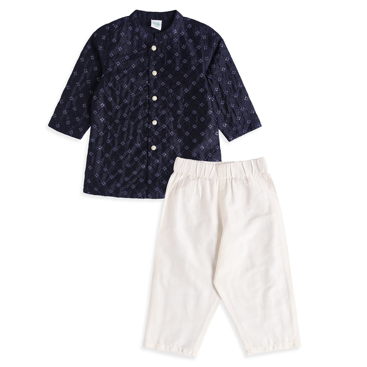Baby Boys Navy Blue And Off-White Embroidered Kurta And Pyjama Set Regular Fit Ethnic Wear