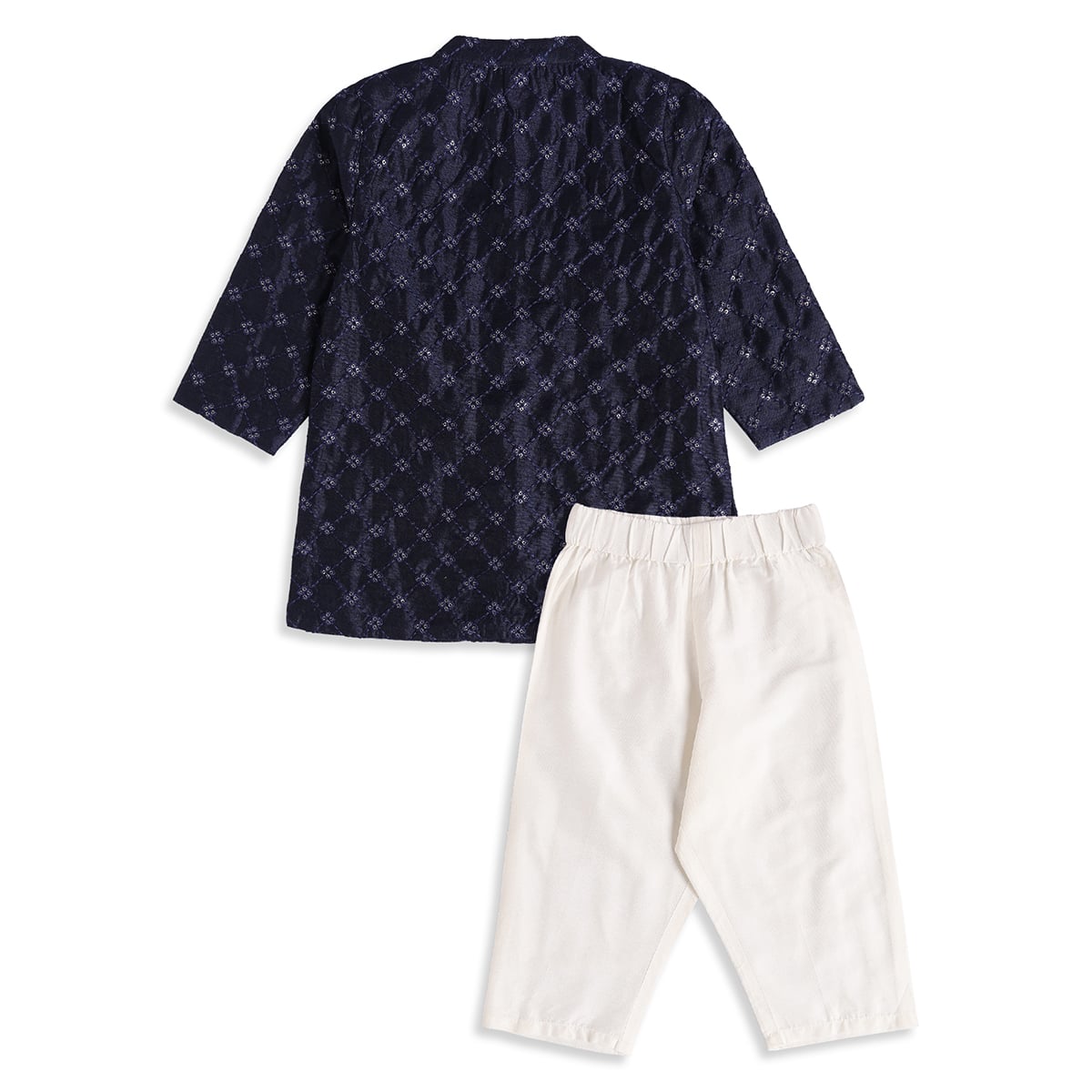 Baby Boys Navy Blue And Off-White Embroidered Kurta And Pyjama Set Regular Fit Ethnic Wear
