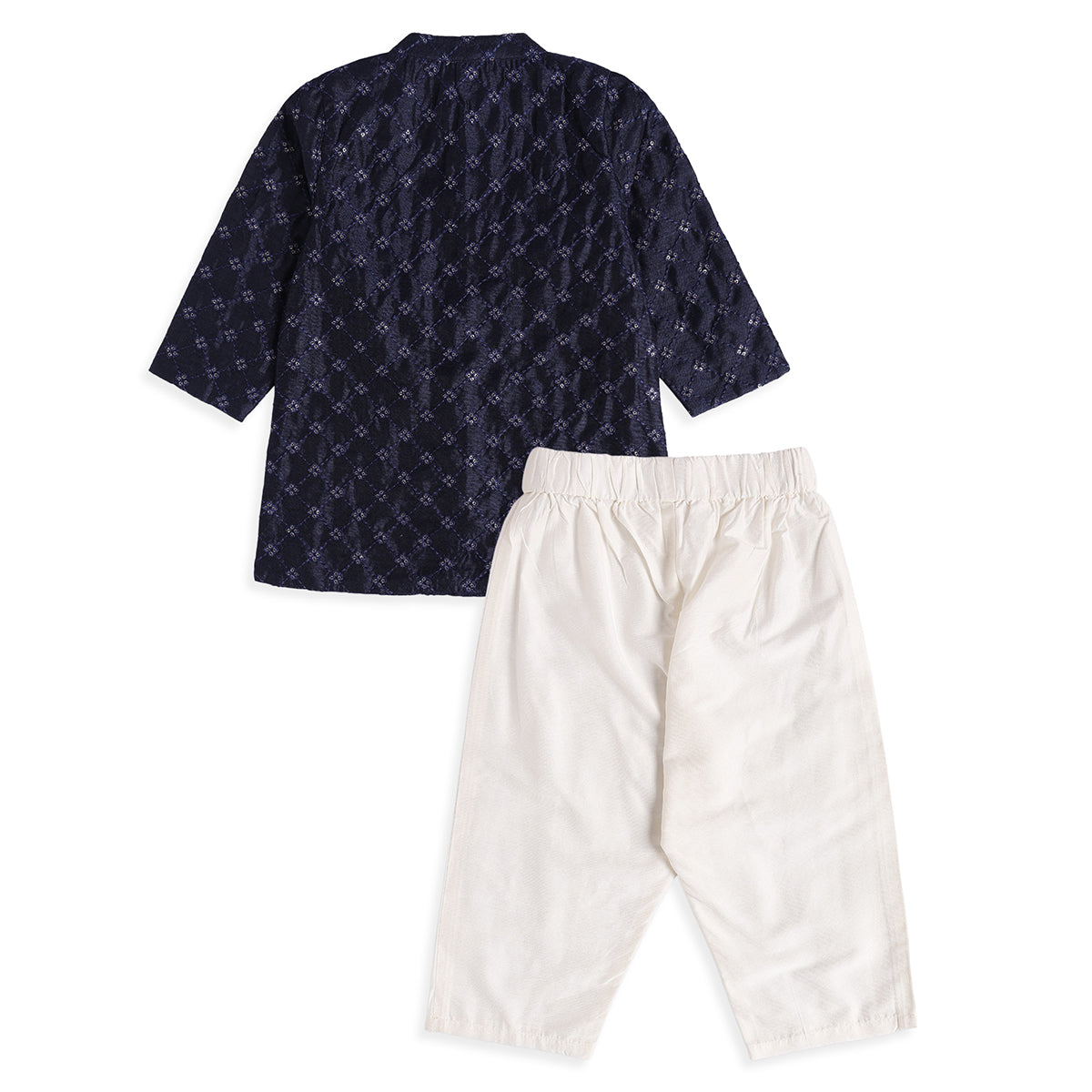 Baby Boys Navy Blue And Off-White Embroidered Kurta And Pyjama Set Regular Fit Ethnic Wear
