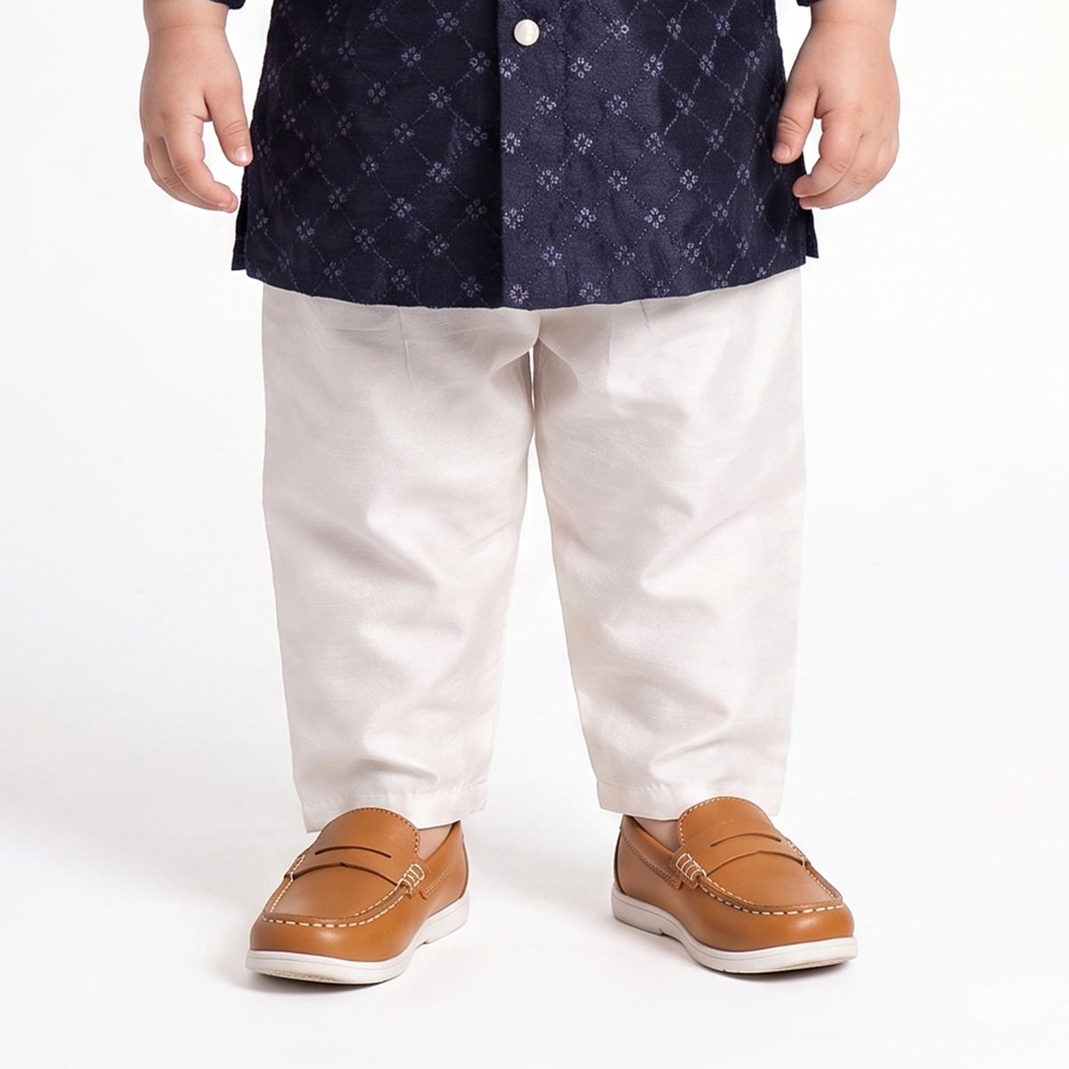 Baby Boys Navy Blue And Off-White Embroidered Kurta And Pyjama Set Regular Fit Ethnic Wear