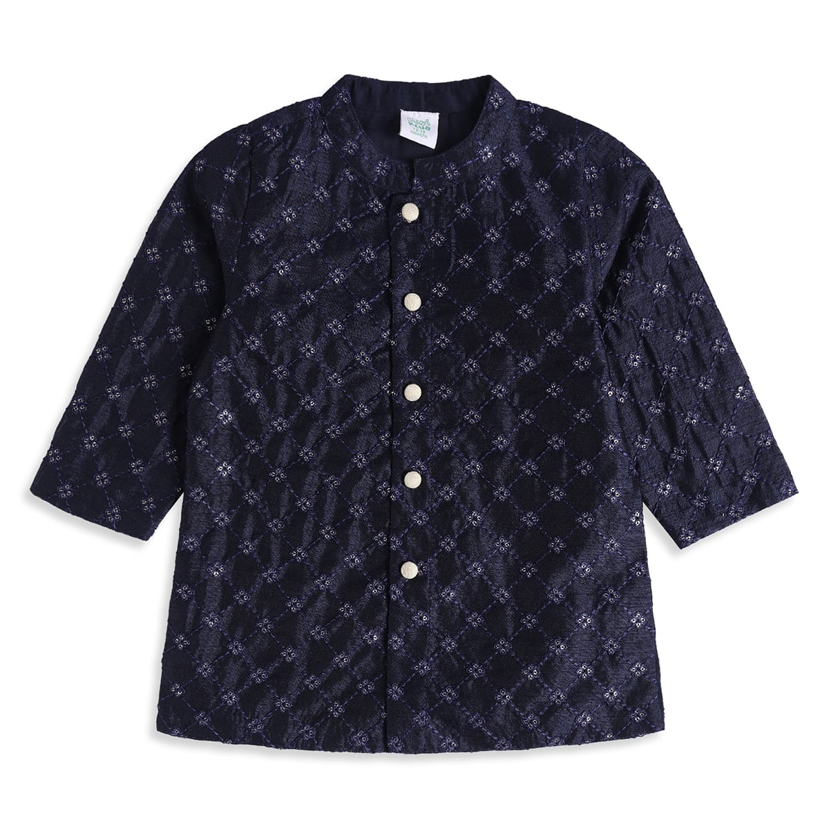 Baby Boys Navy Blue And Off-White Embroidered Kurta And Pyjama Set Regular Fit Ethnic Wear