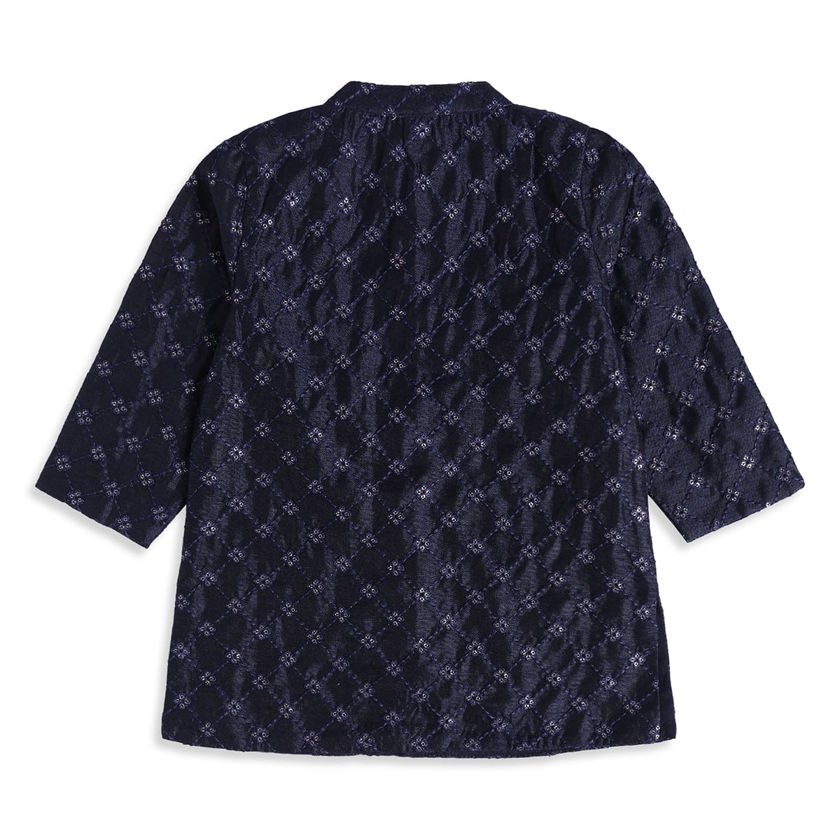 Baby Boys Navy Blue And Off-White Embroidered Kurta And Pyjama Set Regular Fit Ethnic Wear