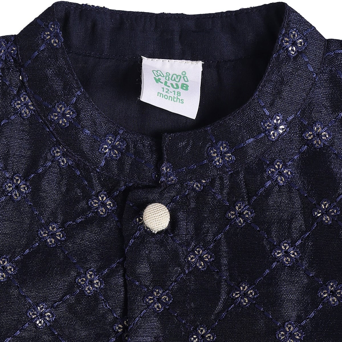 Baby Boys Navy Blue And Off-White Embroidered Kurta And Pyjama Set Regular Fit Ethnic Wear