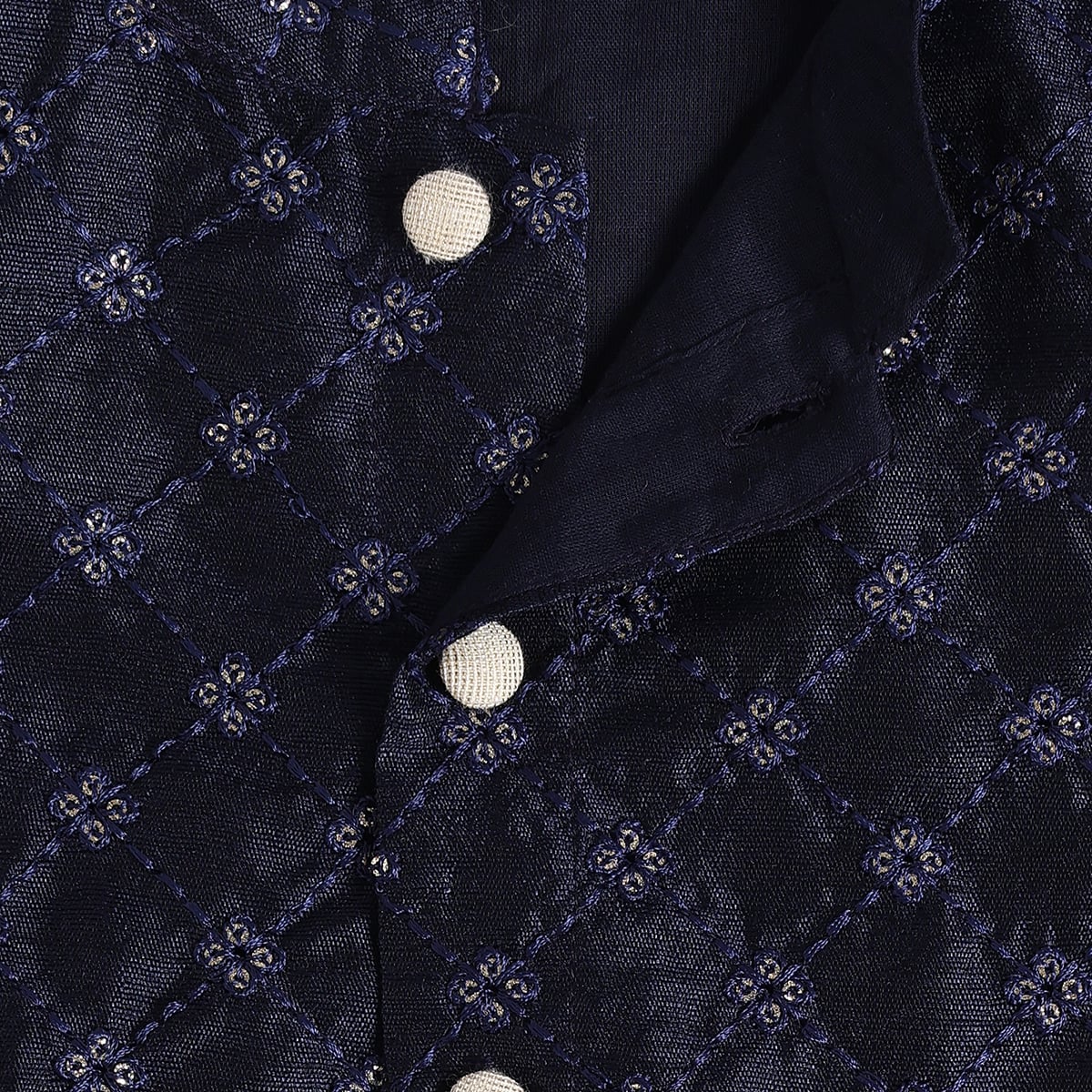 Baby Boys Navy Blue And Off-White Embroidered Kurta And Pyjama Set Regular Fit Ethnic Wear