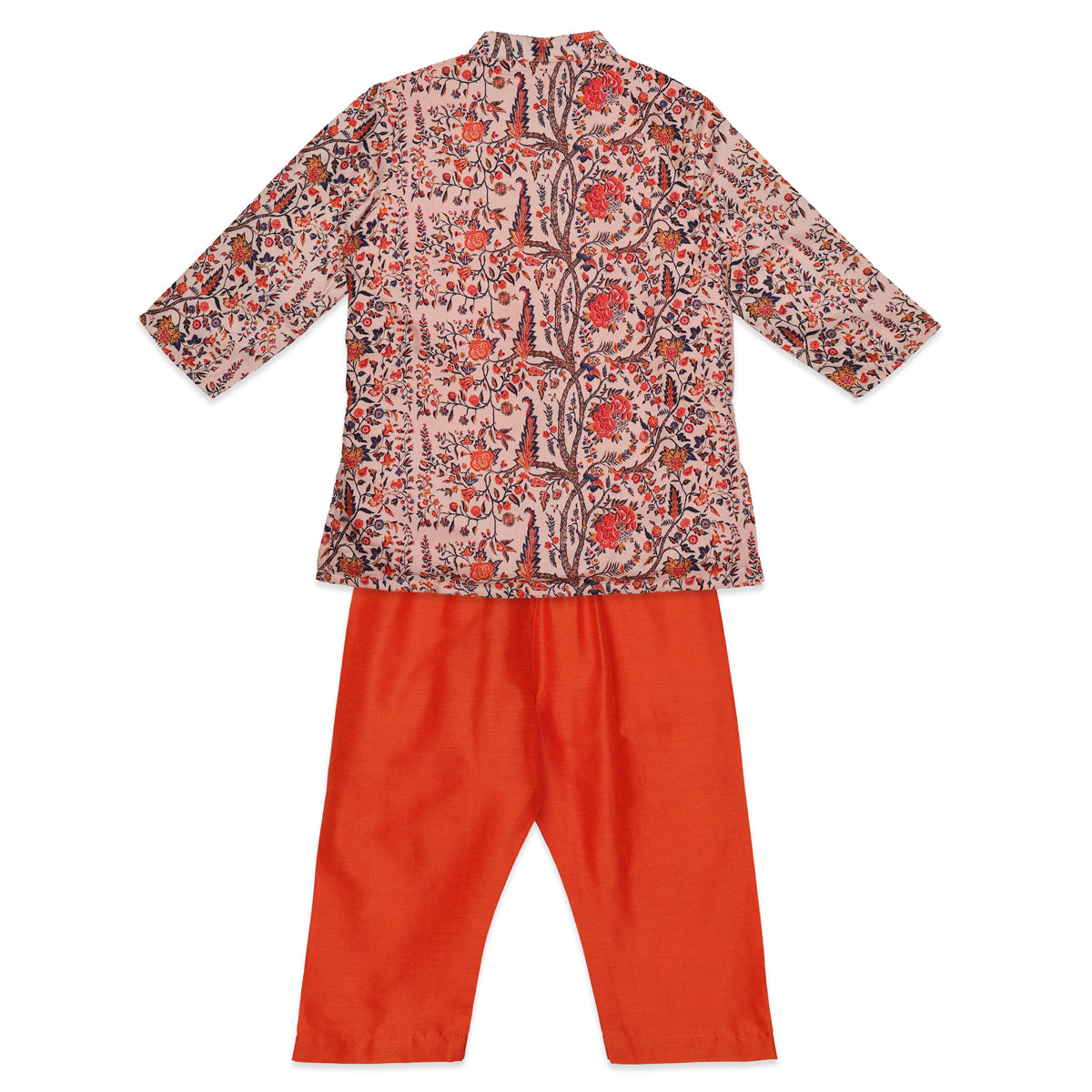 Baby Boys Peach and Orange Cotton Floral Print Kurta and Pyjama Set Regular Fit Festive Ethnic Wear