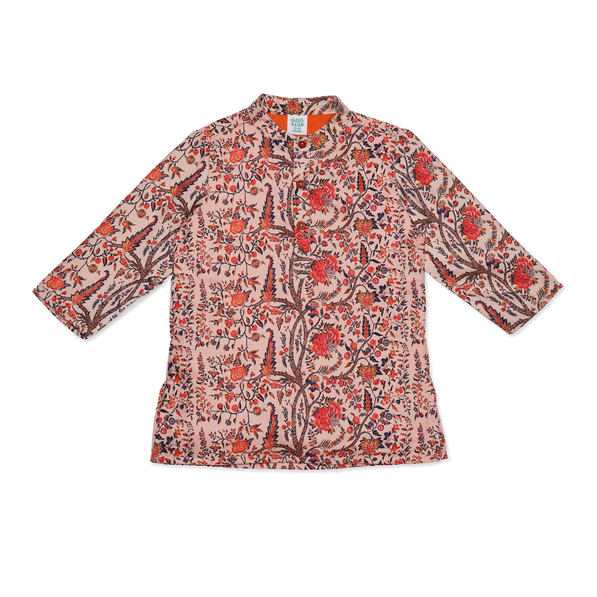 Baby Boys Peach and Orange Cotton Floral Print Kurta and Pyjama Set Regular Fit Festive Ethnic Wear