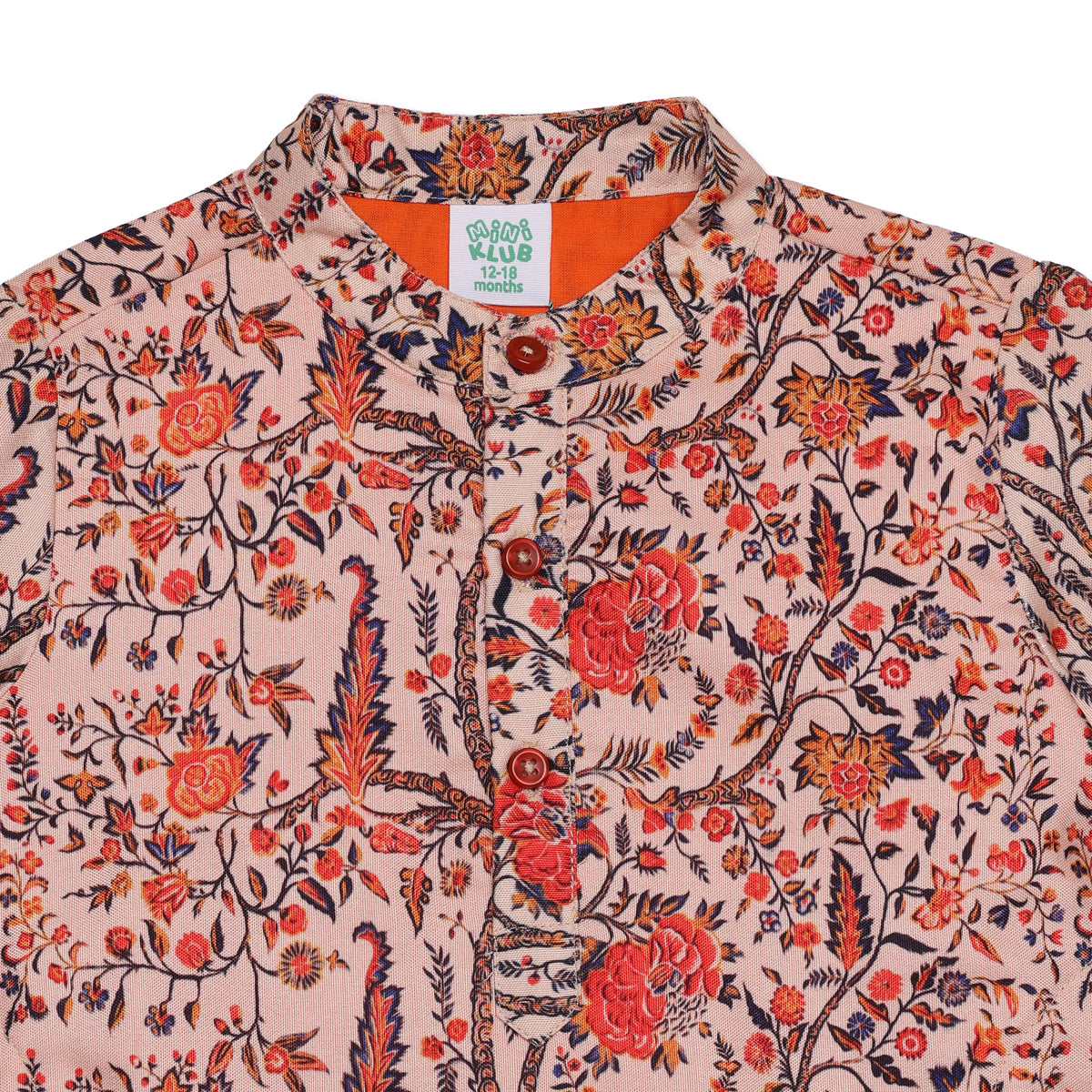 Baby Boys Peach and Orange Cotton Floral Print Kurta and Pyjama Set Regular Fit Festive Ethnic Wear