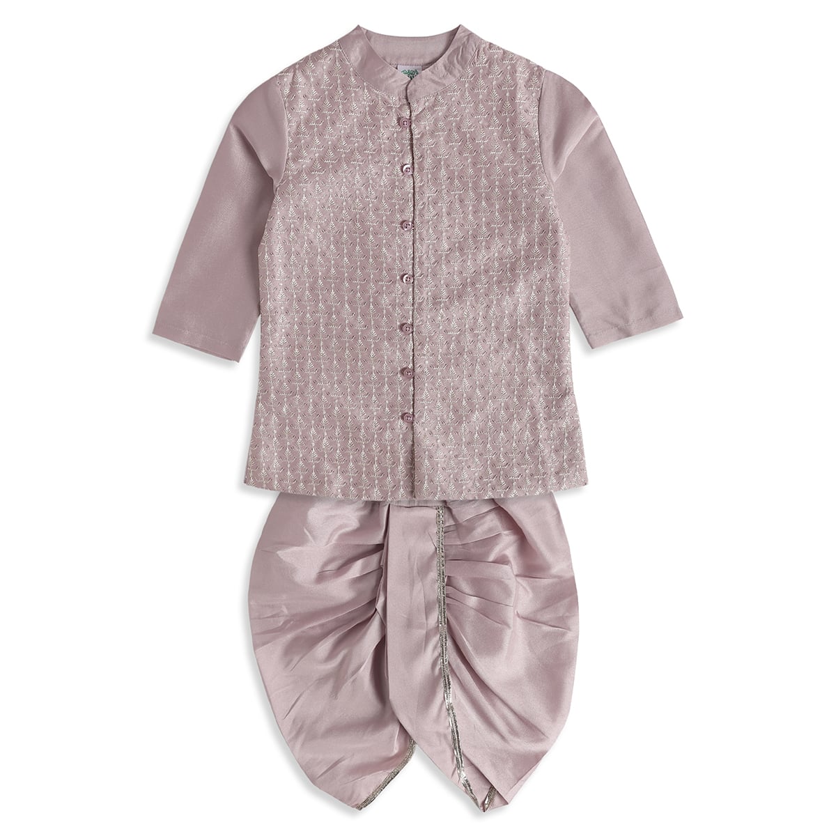 Baby Boys Plum Cotton Blend Kurta Dhoti Set Regular Festive Wear