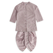 Baby Boys Plum Cotton Blend Kurta Dhoti Set Regular Festive Wear