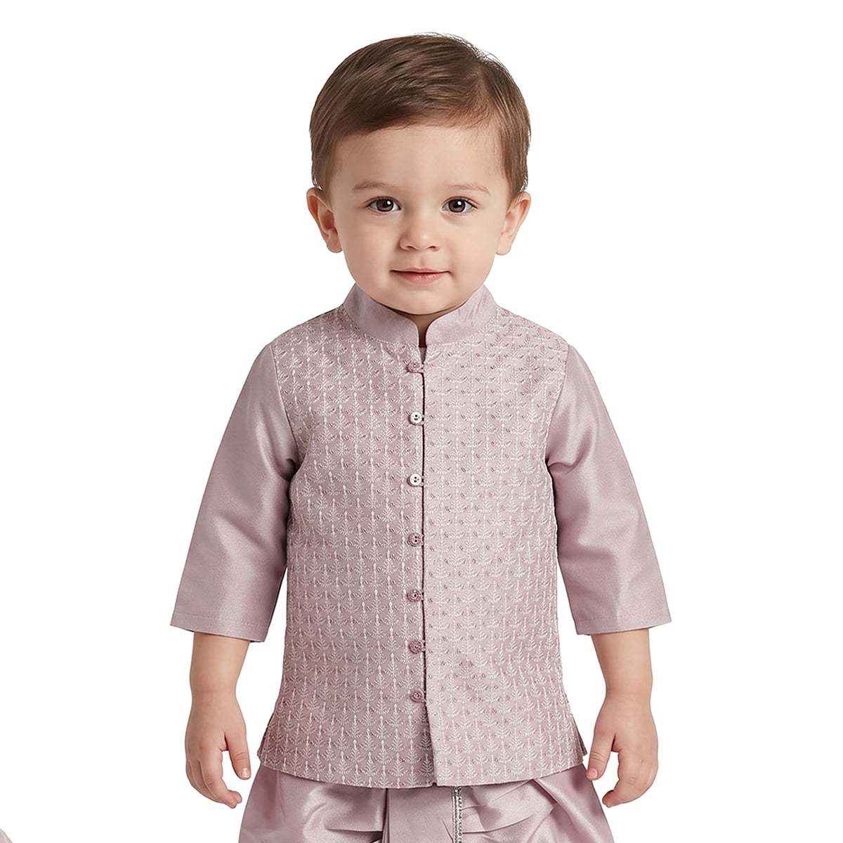 Baby Boys Plum Cotton Blend Kurta Dhoti Set Regular Festive Wear