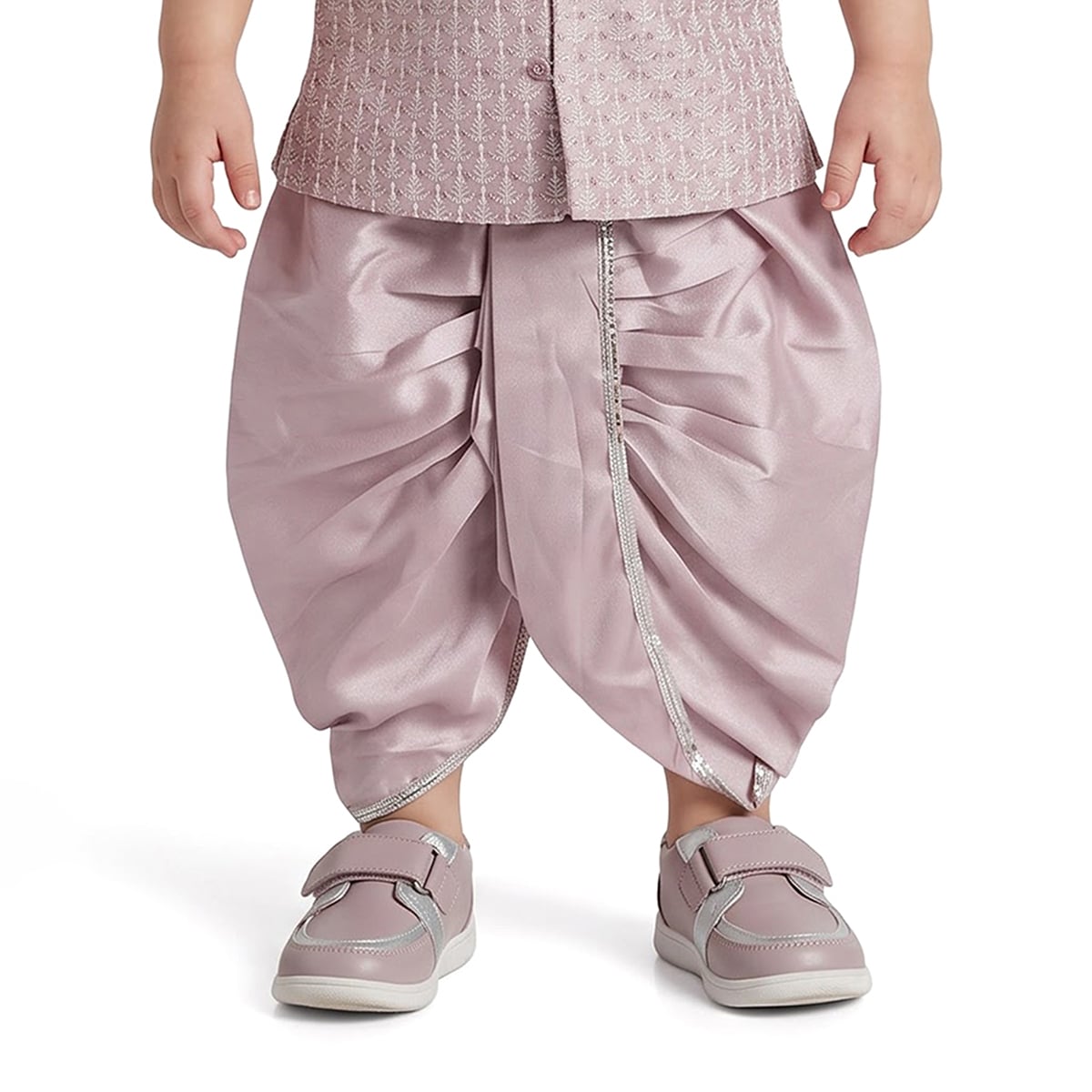 Baby Boys Plum Cotton Blend Kurta Dhoti Set Regular Festive Wear