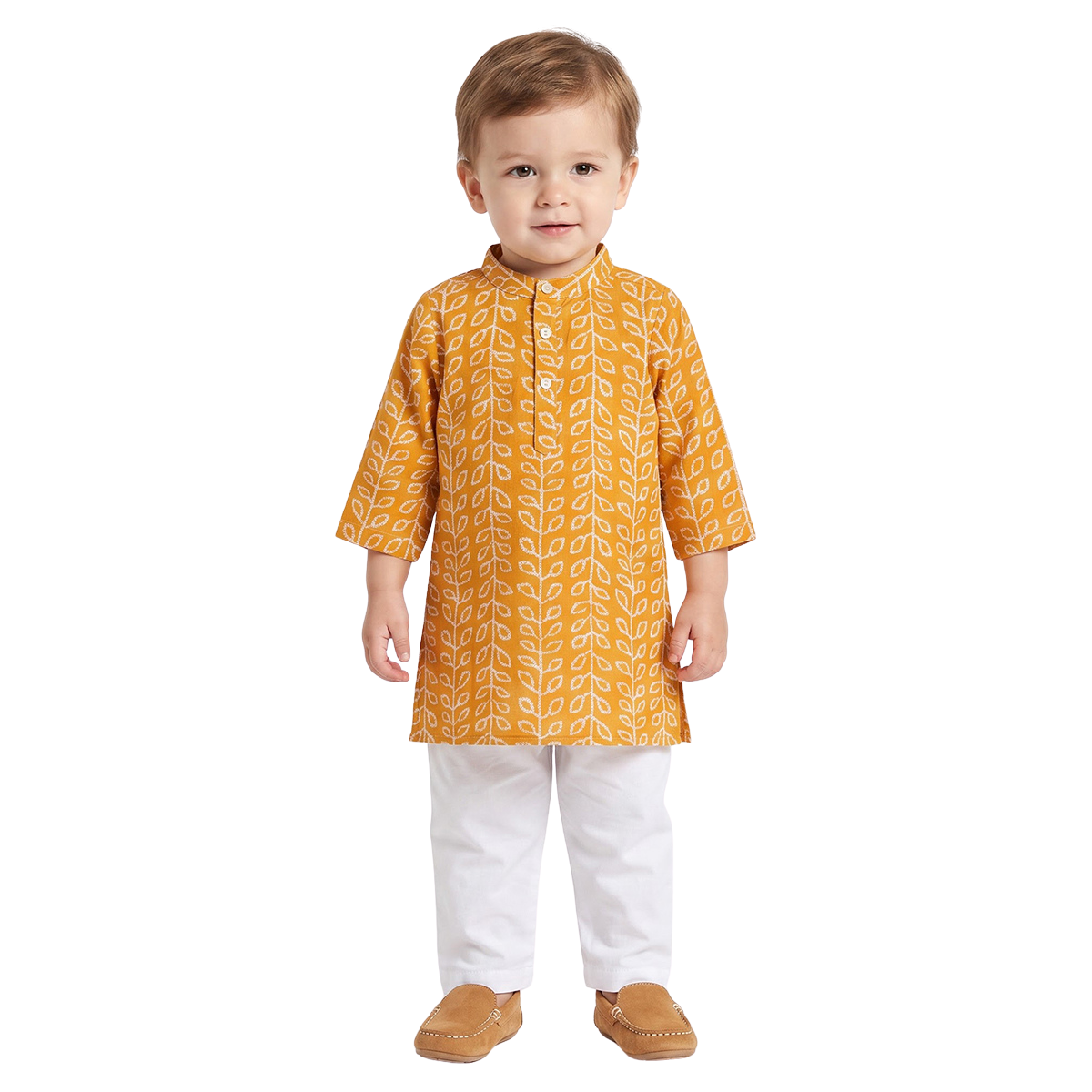 Baby Boys Mustard Yellow and White Kurta and Pyjama Set Festive Ethnic