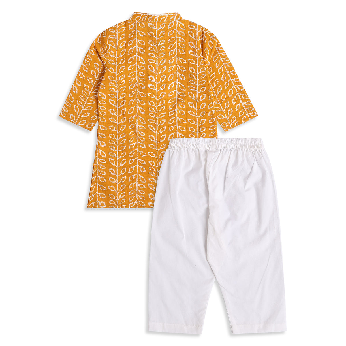 Baby Boys Mustard Yellow and White Cotton Kurta and Pyjama Set Regular Fit Festive Ethnic Wear