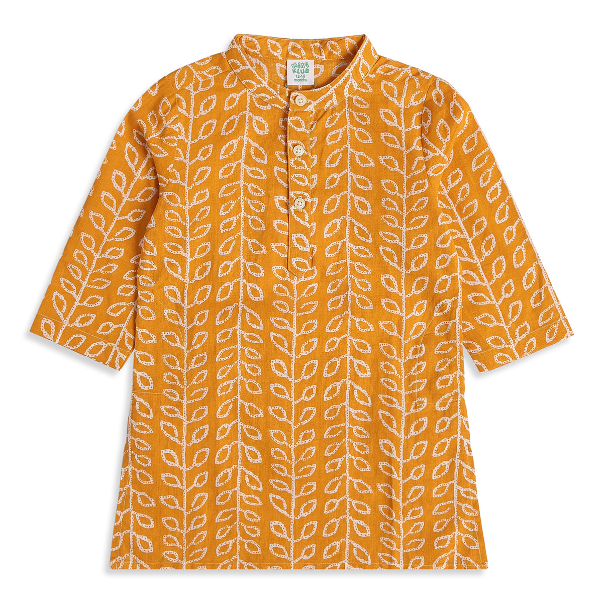 Baby Boys Mustard Yellow and White Cotton Kurta and Pyjama Set Regular Fit Festive Ethnic Wear