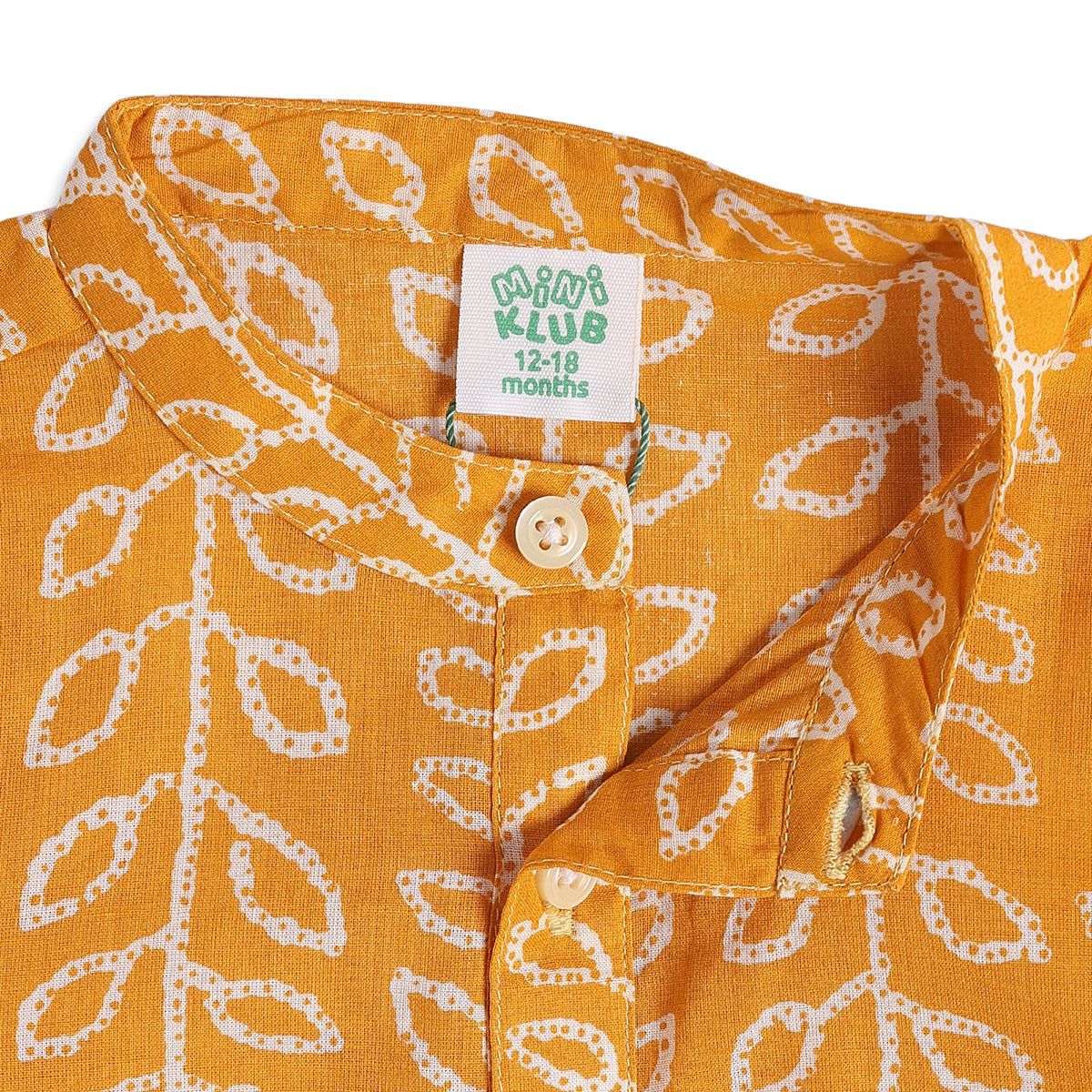 Baby Boys Mustard Yellow and White Cotton Kurta and Pyjama Set Regular Fit Festive Ethnic Wear